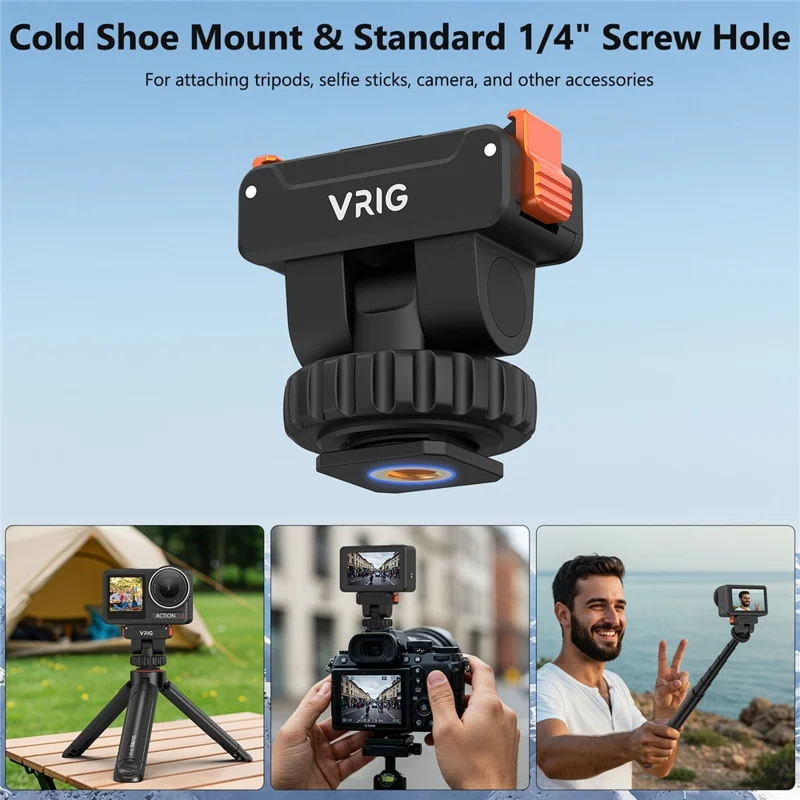 Support de caméra en plastique VRIG AC-36 à fixation rapide pour DJI Osmo Action 5 Pro / 4 / 3 avec griffe froide