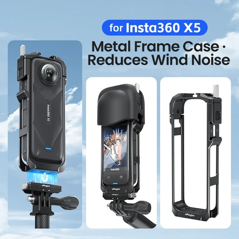 AMAGISN For Insta360 X5 Action Camera Metal Frame Cage with Silicone Lens Cap Cover