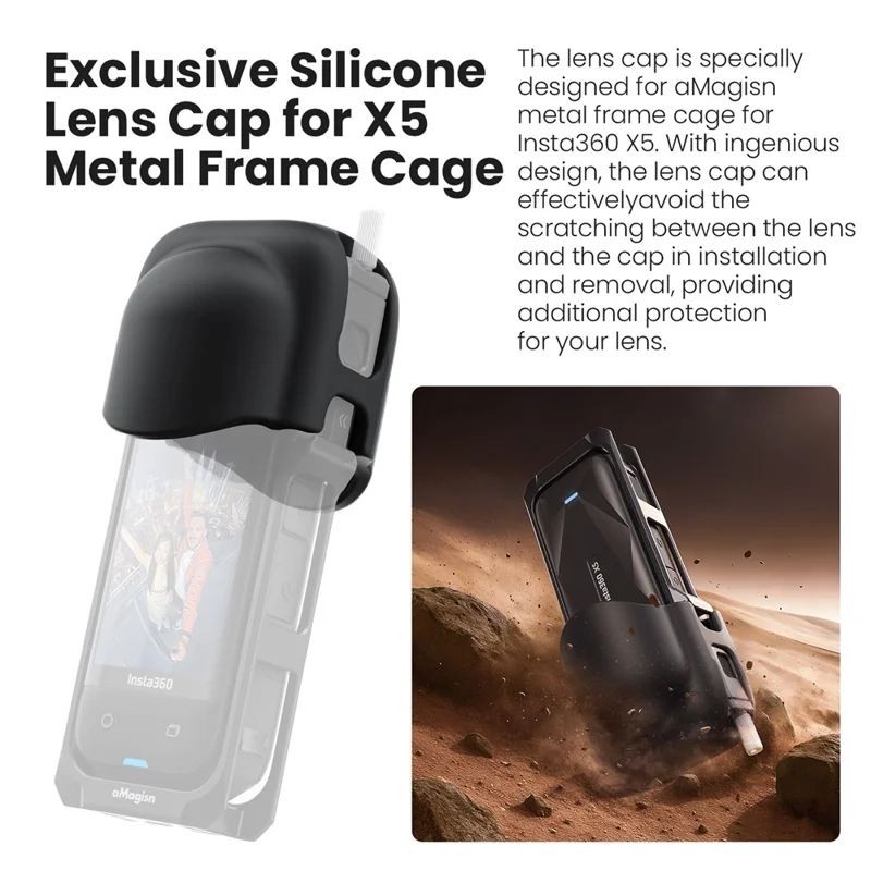 AMAGISN For Insta360 X5 Action Camera Metal Frame Cage with Silicone Lens Cap Cover