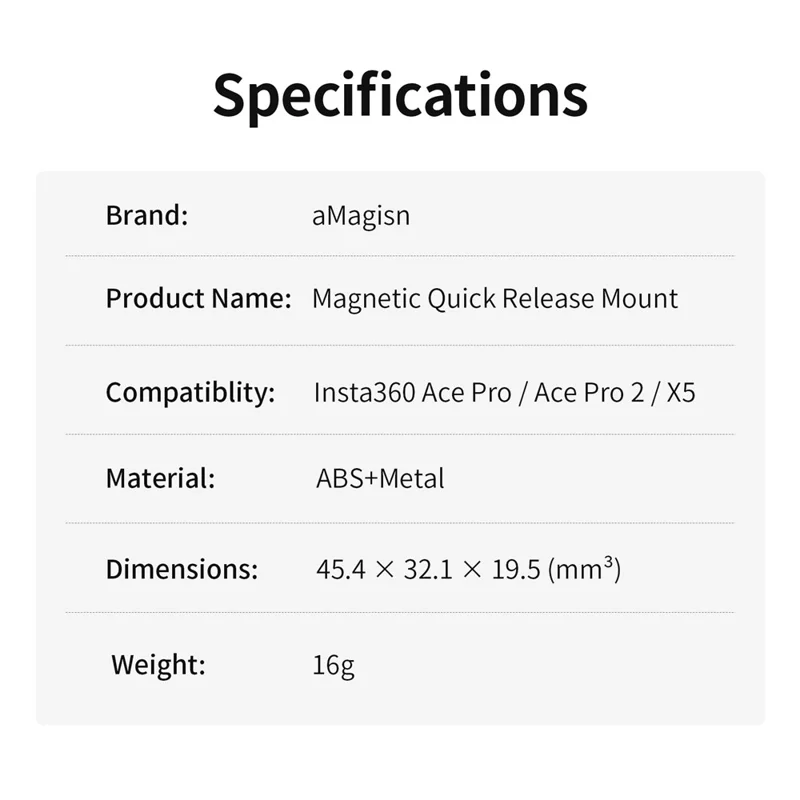 AMAGISN Support de Fixation à Libération Rapide pour Insta360 X5 / Ace Pro 2 / Ace Pro / Ace Adaptateur Magnétique de Base pour Caméra