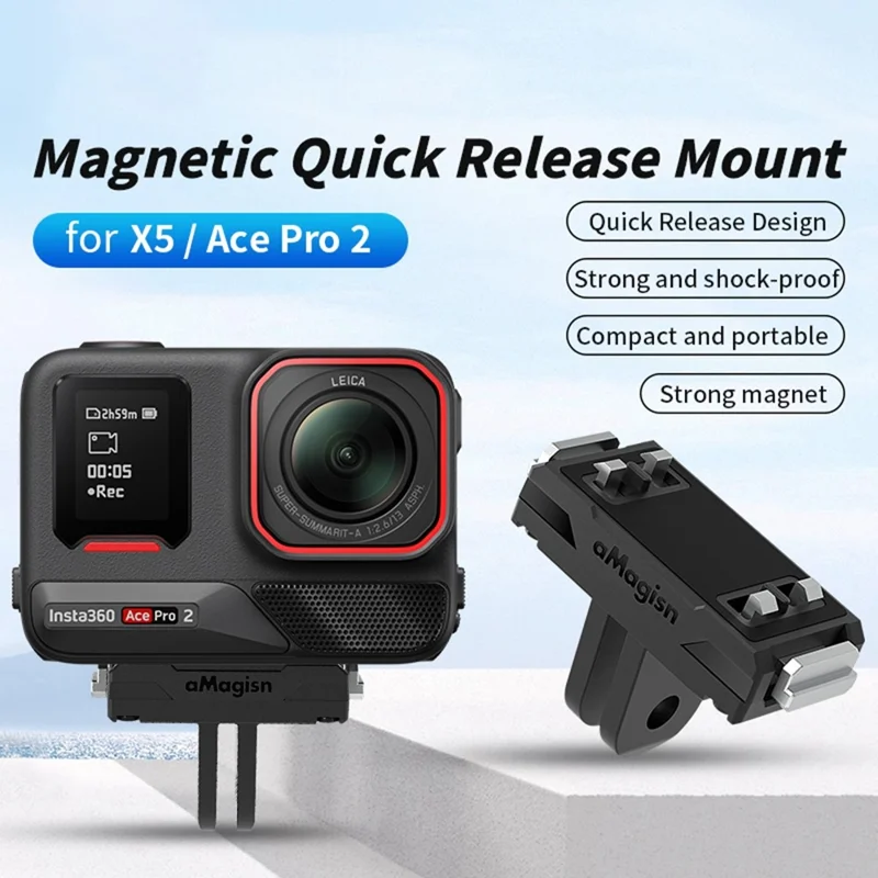 AMAGISN Support de Fixation à Libération Rapide pour Insta360 X5 / Ace Pro 2 / Ace Pro / Ace Adaptateur Magnétique de Base pour Caméra