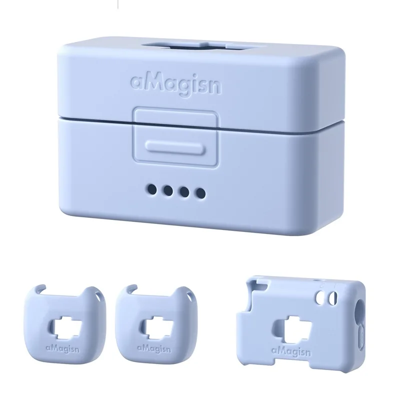 AMAGISN لجهاز DJI Mic Mini غطاء واقي من السيليكون لعلبة الشحن، غطاء واقي للميكروفون - أزرق فاتح