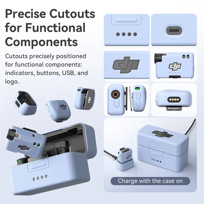 AMAGISN لجهاز DJI Mic Mini غطاء واقي من السيليكون لعلبة الشحن، غطاء واقي للميكروفون - أزرق فاتح