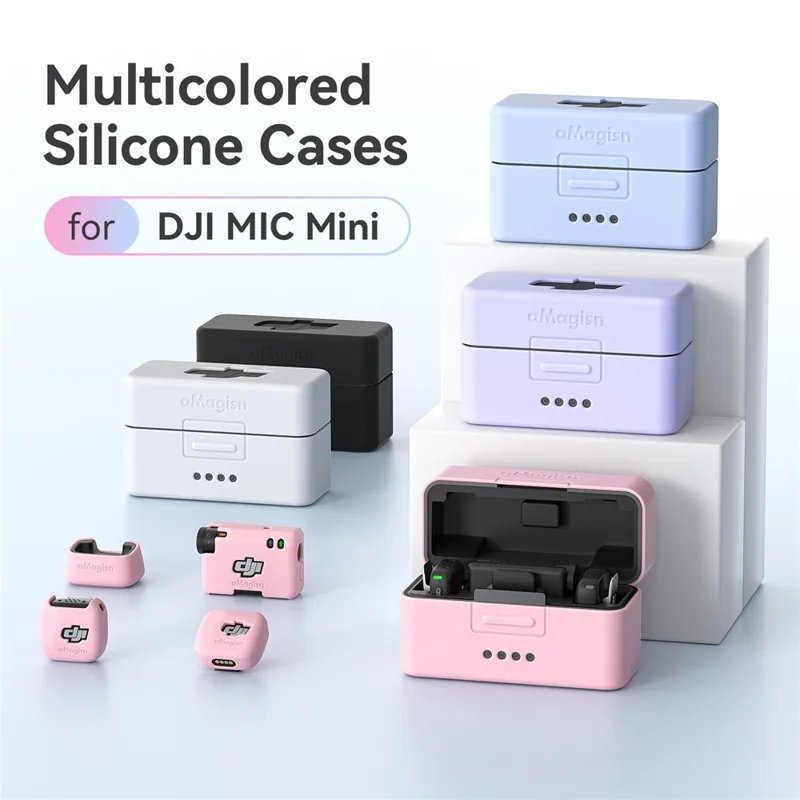 AMAGISN لجهاز DJI Mic Mini غطاء واقي من السيليكون لعلبة الشحن، غطاء واقي للميكروفون - أزرق فاتح