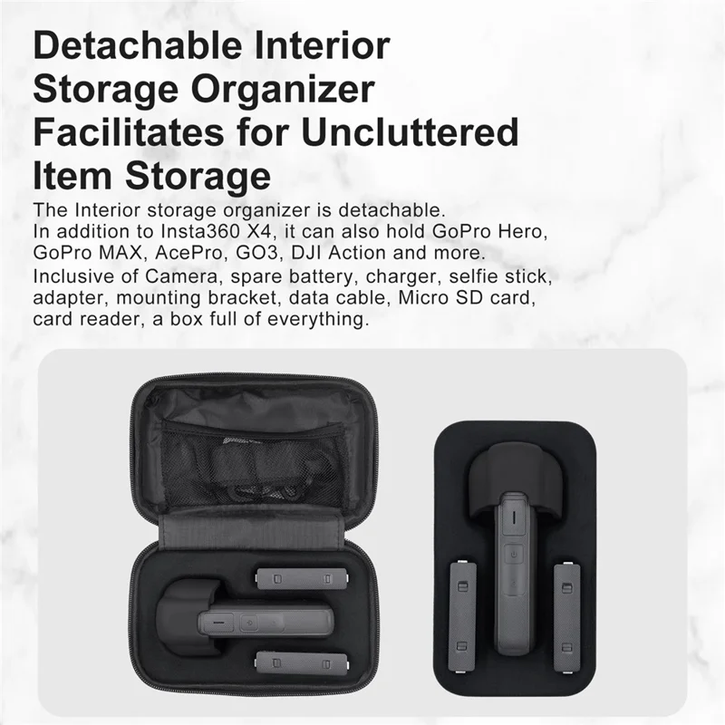 AMAGISN For Insta360 X5 / X4 Camera Small Carrying Case PC + Nylon Storage Box Shoulder Bag - Dark Grey