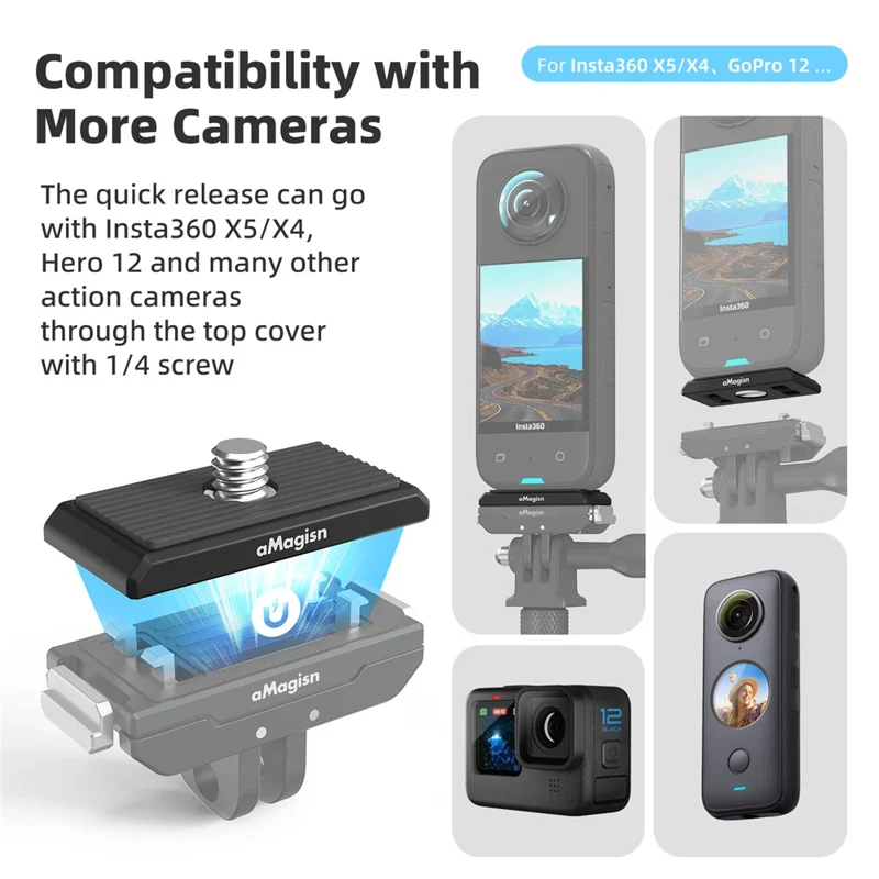 AMAGISN Supporto Magnetico a Sgancio Rapido per Insta360 X5 / Ace Pro 2 / Ace Pro / Ace Adattatore Base per Fotocamera