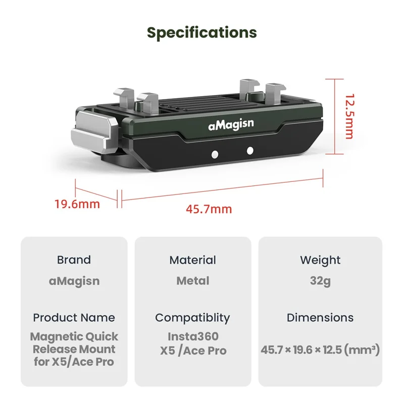 AMAGISN Supporto Magnetico a Sgancio Rapido per Insta360 X5 / Ace Pro 2 / Ace Pro / Ace Adattatore Base per Fotocamera