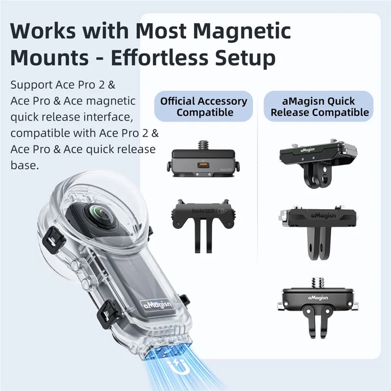 AMAGISN For Insta360 X5 Invisible Diving Case 60m Underwater Camera PC Housing Cover