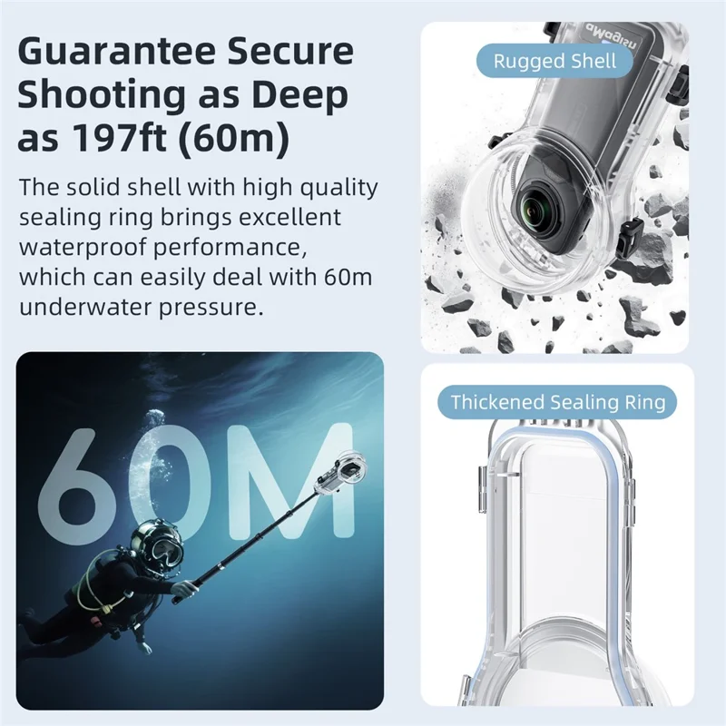 AMAGISN For Insta360 X5 Invisible Diving Case 60m Underwater Camera PC Housing Cover