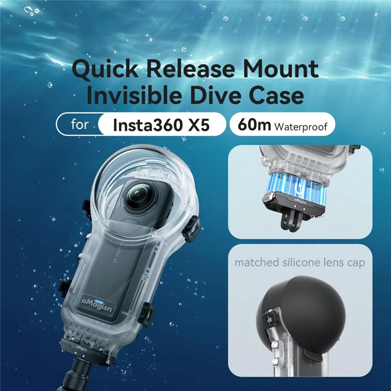 AMAGISN For Insta360 X5 Invisible Diving Case 60m Underwater Camera PC Housing Cover