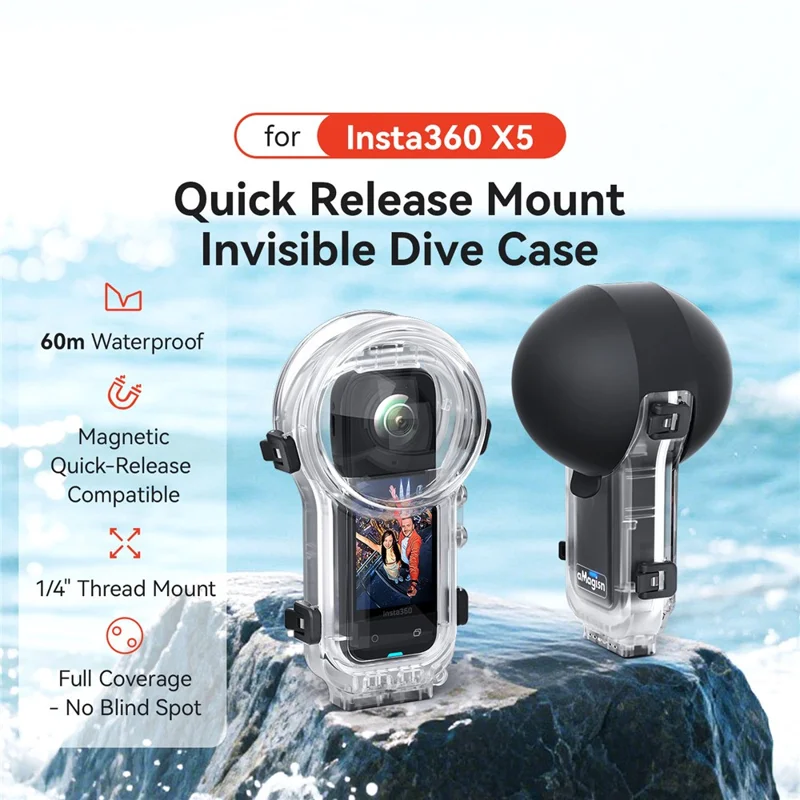 AMAGISN For Insta360 X5 Invisible Diving Case 60m Underwater Camera PC Housing Cover