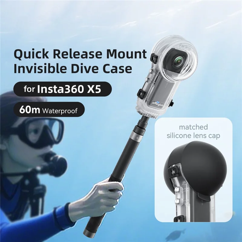 AMAGISN For Insta360 X5 Invisible Diving Case 60m Underwater Camera PC Housing Cover