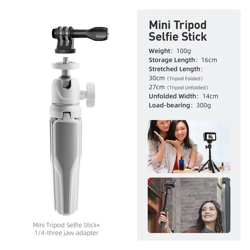 AMAGISN Mini Tripod Adjustable Extendable Selfie Stick for Video Recording - White