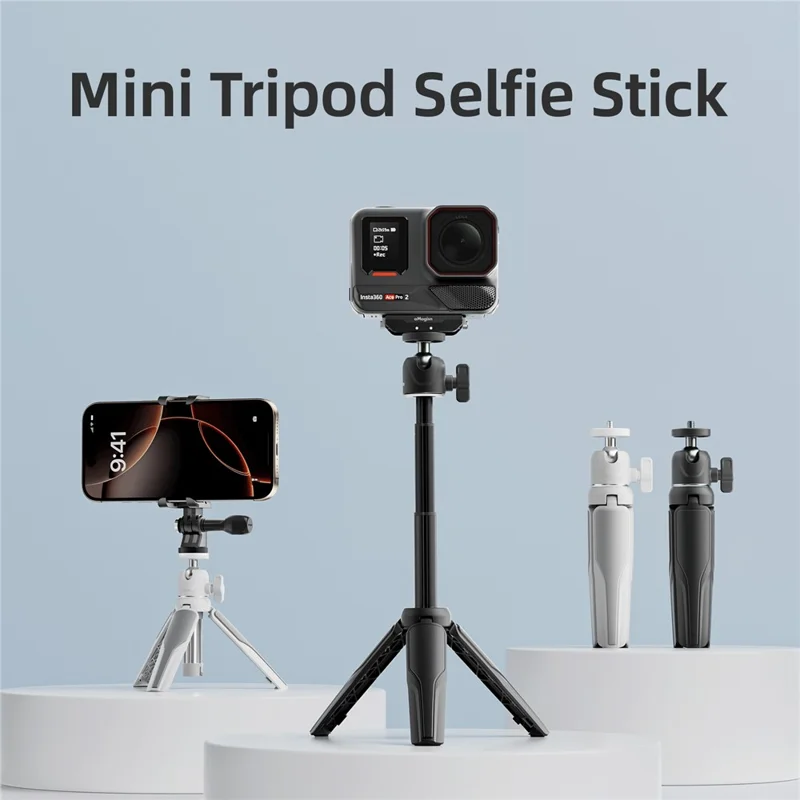 AMAGISN Mini Tripod Adjustable Extendable Selfie Stick for Video Recording - White