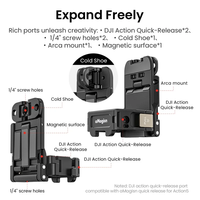 AMAGISN For DJI Osmo Pocket 3 Mantis Extension Frame Magnetic Mount for Hands-Free Vlogging - Pink