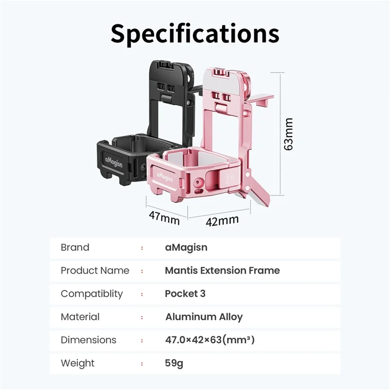AMAGISN For DJI Osmo Pocket 3 Mantis Extension Frame Magnetic Mount for Hands-Free Vlogging - Pink