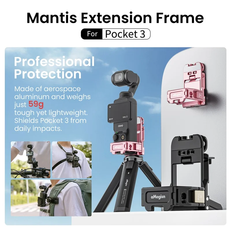 AMAGISN For DJI Osmo Pocket 3 Mantis Extension Frame Magnetic Mount for Hands-Free Vlogging - Pink