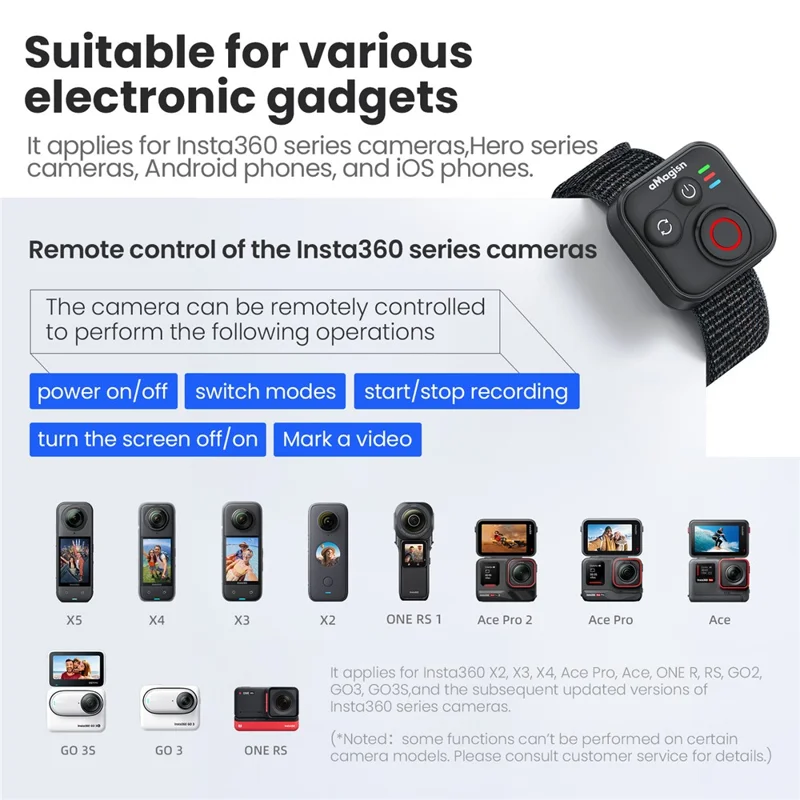 AMAGISN Bluetooth-совместимый пульт дистанционного управления для Insta360 / GoPro / Смартфона, мини-смарт-пульт