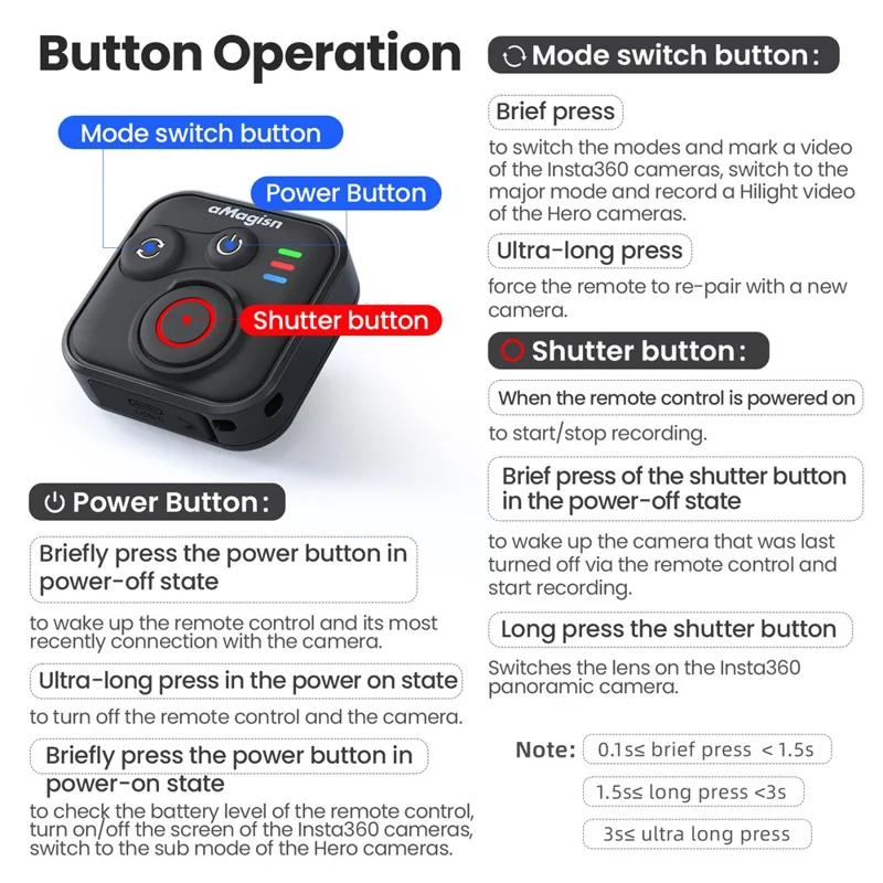 AMAGISN Bluetooth-совместимый пульт дистанционного управления для Insta360 / GoPro / Смартфона, мини-смарт-пульт