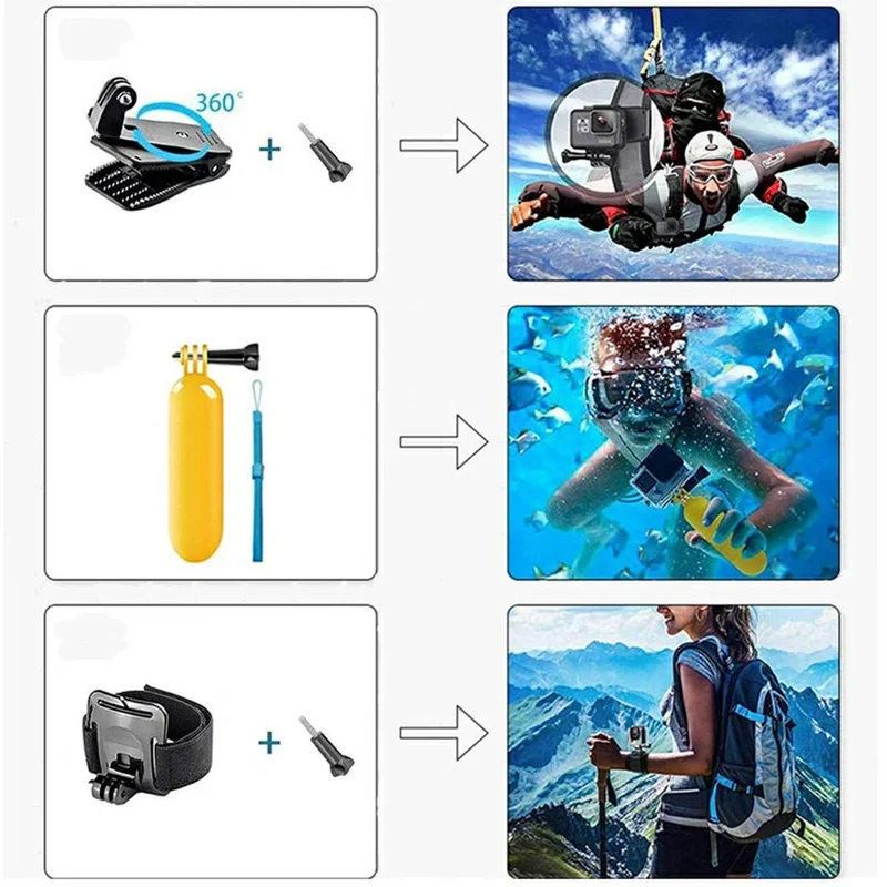 Universal 71-in-1 Actionkamera-Zubehör-Set für GoPro / DJI / Insta360 mit Brustgurt, Selfie-Stick und schwimmendem Griff