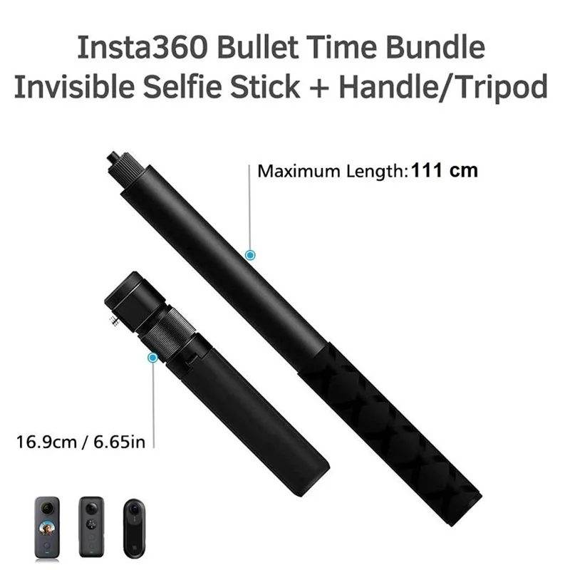 2 in 1 Bullet Time Extension Handle for Insta360 X5 / X4 / X3 111cm Invisible Selfie Stick and 360 Degree Rotating Tripod