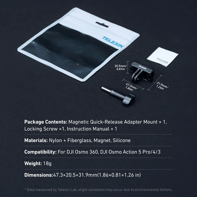 TELESIN S7-JBK-23-TDJ Adaptateur de Base à Libération Rapide Magnétique pour Caméra DJI Osmo 360 / Action 5 Pro