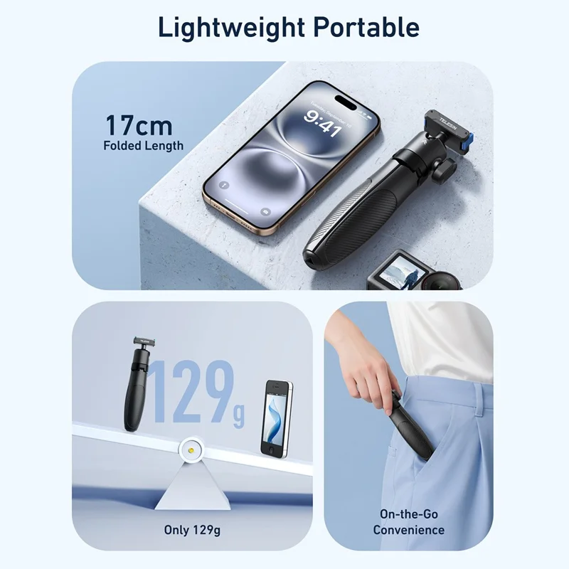 TELESIN S1-MNP-13-TDJ Ausziehbares Stativ für DJI Osmo 360 / Action 5 Pro / 4 / 3 Kamera Mini Selfiestick