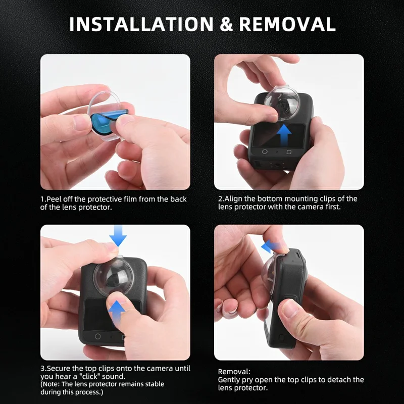 FLYMILE 2-teiliges Schutzlinsencover für DJI Osmo 360 Panoramakamera, kristallklar, PC-Linsenscutz