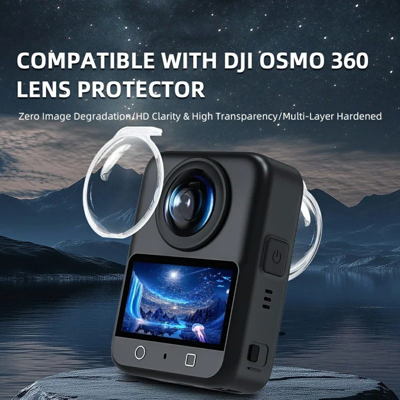 FLYMILE 2-teiliges Schutzlinsencover für DJI Osmo 360 Panoramakamera, kristallklar, PC-Linsenscutz