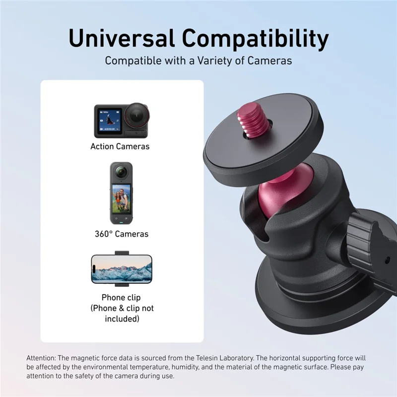 TELESIN x5 S7-JBK-12 For DJI Osmo Pocket 3 Ball Head Magnetic Mount Action Camera Base Adapter