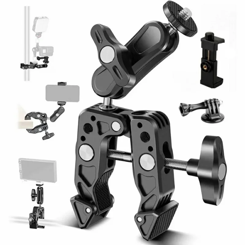 For DJI / GoPro / Insta360 Action Camera Crab Claw Clamp 360 Degree Rotation Magic Arm Mount Phone Holder