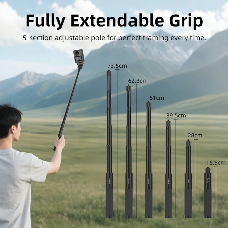 FLYMILE Action Camera Selfie Stick Extendable Pole Telescopic Handheld Monopod