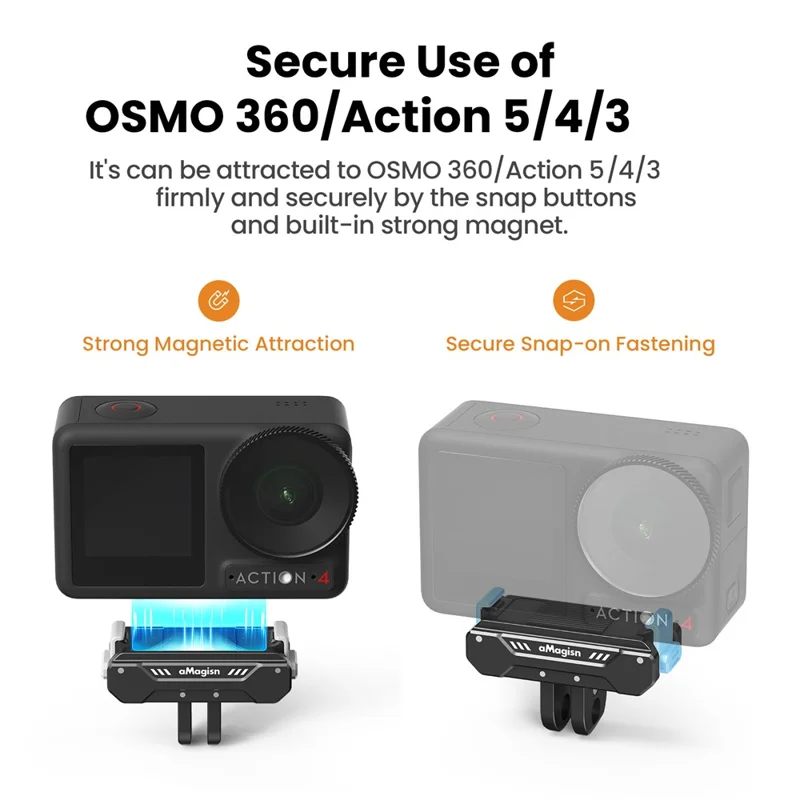 AMAGISN Para DJI Osmo 360 / Action 5 / 4 / 3 Base de Montagem Magnética Metálica de Liberação Rápida Acessório de Câmera de Ação