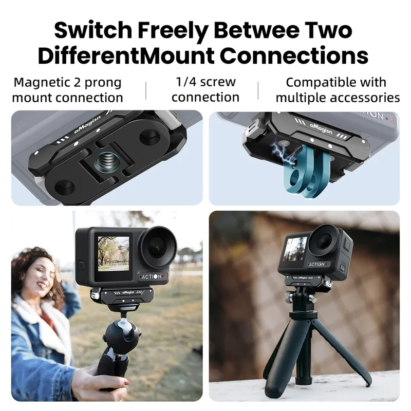 AMAGISN Para DJI Osmo 360 / Action 5 / 4 / 3 Base de Montagem Magnética Metálica de Liberação Rápida Acessório de Câmera de Ação