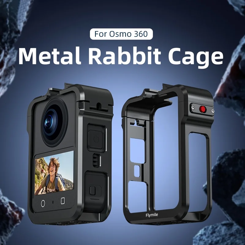 FLYMILE For DJI Osmo 360 Camera Cage Metal Frame Protective Case with Cold Shoe Mount  /  1 / 4 Screw Port