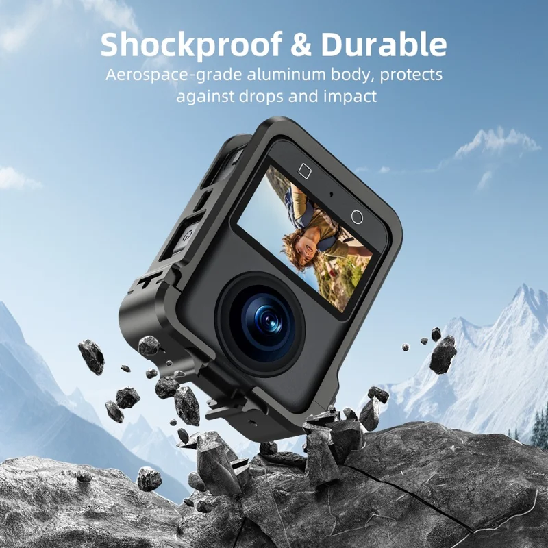 FLYMILE For DJI Osmo 360 Camera Cage Metal Frame Protective Case with Cold Shoe Mount  /  1 / 4 Screw Port