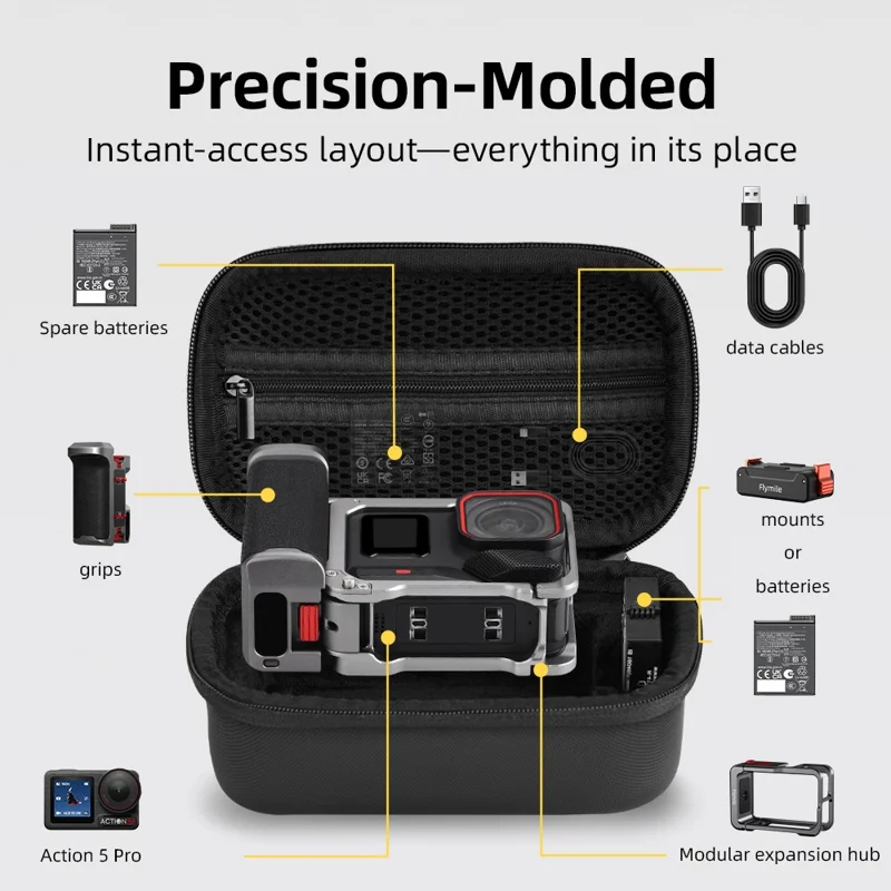Bolsa de almacenamiento FLYMILE para DJI Osmo Action 3 / 4 / 5 Pro Street Photography Kit Estuche protector con correa para la muñeca