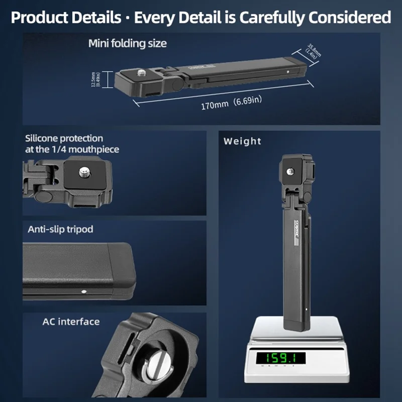 STARTRC for Action Cameras Foldable Magnetic Tripod Foldable Aluminum Alloy 1 / 4 Thread Mount