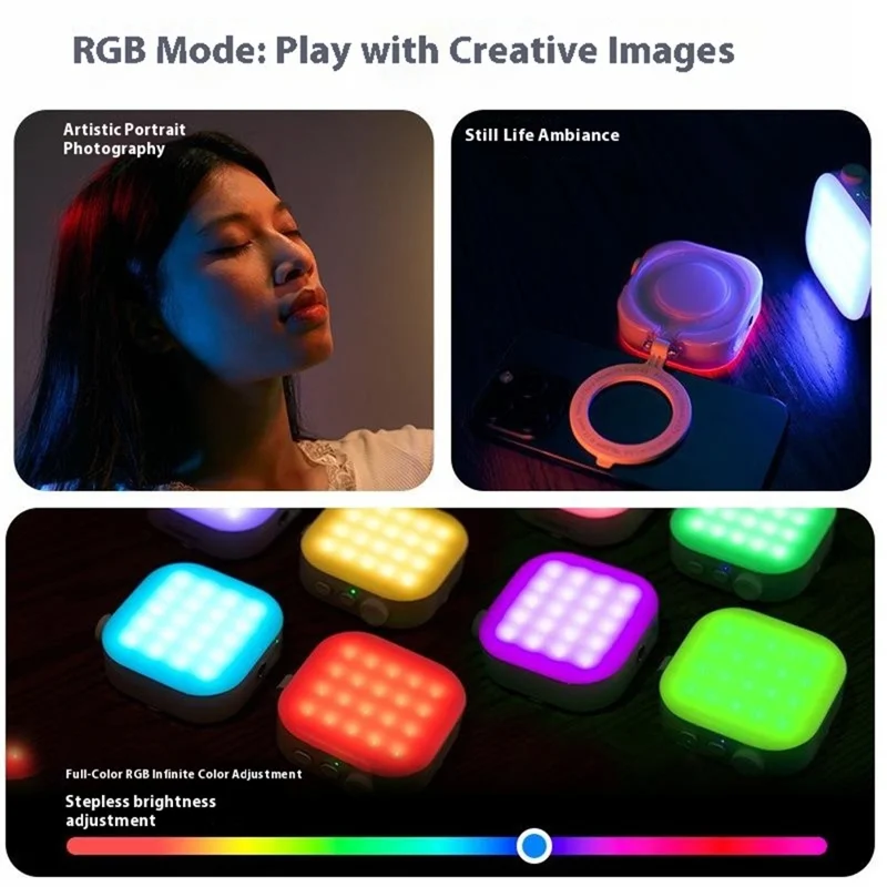 TELESIN P5-BGD-03 RGB Color Magnetic Ice Cube Light Mini Photography Fill Light Phone Stand