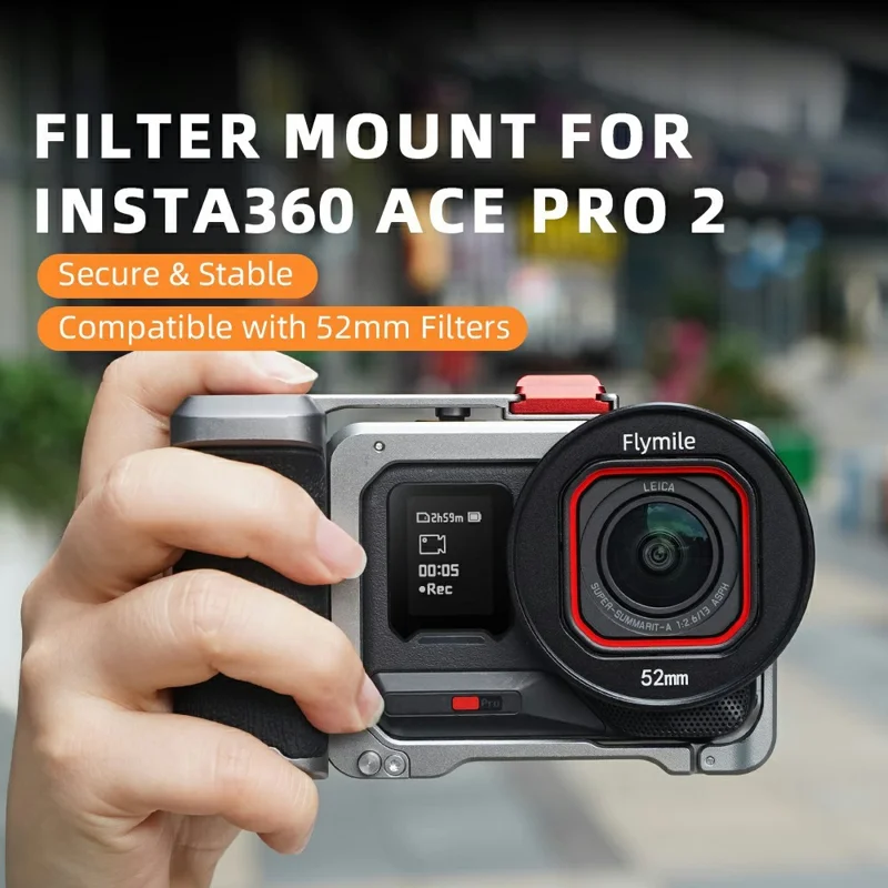 FLYMILE For Insta360 Ace Pro / Ace Pro 2 Filter Holder Bracket 52mm Aluminum Alloy Camera Lens Filters Mount Adapter