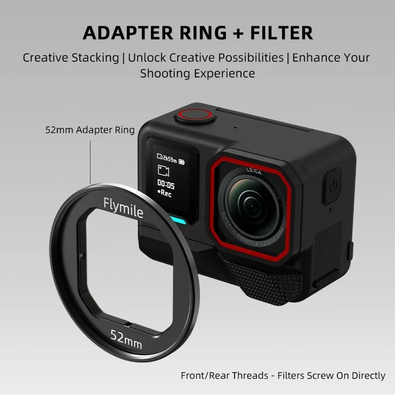 FLYMILE For Insta360 Ace Pro / Ace Pro 2 Filter Holder Bracket 52mm Aluminum Alloy Camera Lens Filters Mount Adapter