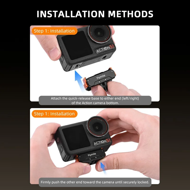 Base de montage magnétique à dégagement rapide FLYMILE pour DJI Osmo Action 5 Pro / 4 / 3 Adaptateur de support en alliage d'aluminium