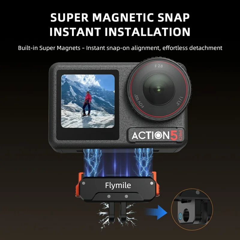 Base de montage magnétique à dégagement rapide FLYMILE pour DJI Osmo Action 5 Pro / 4 / 3 Adaptateur de support en alliage d'aluminium