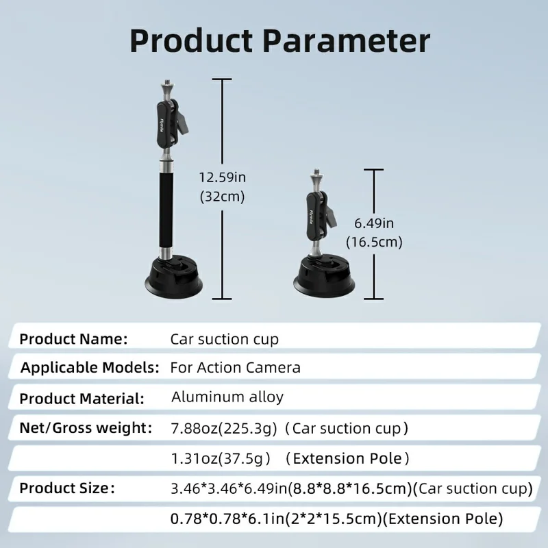 FLYMILE For Action Cameras 360 Degree Rotating Aluminum Alloy Car Suction Cup Mount Bracket