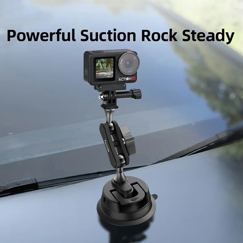 FLYMILE Pour Caméras d'Action Montage Rotatif à 360 Degrés en Alliage d'Aluminium Ventouse de Voiture avec Tige d'Extension