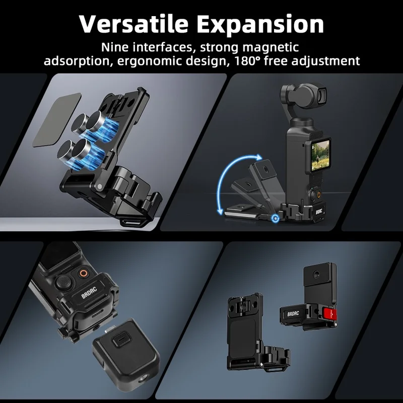 BRDRC For DJI Osmo Pocket 3 Multifuctional Magnetic Bracket Mount Expansion Adapter with Wrist Strap