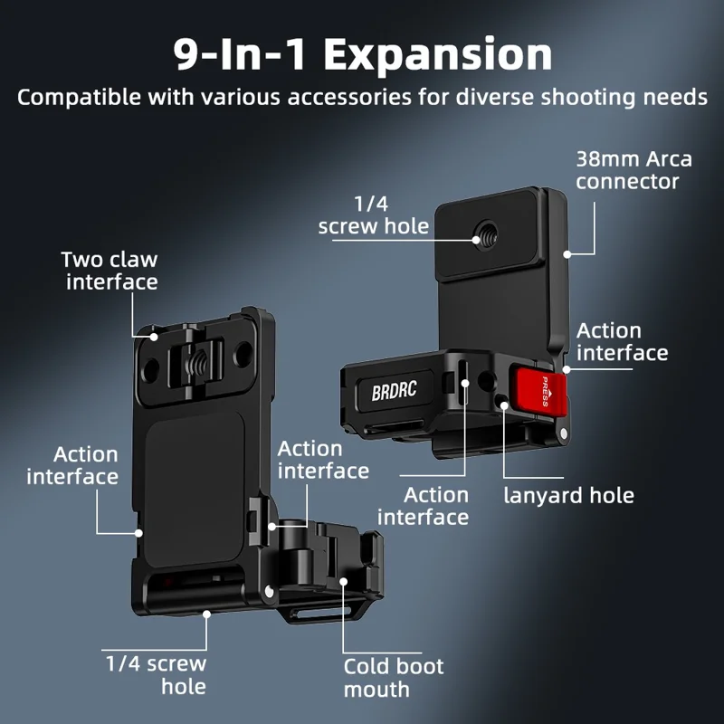 BRDRC For DJI Osmo Pocket 3 Multifuctional Magnetic Bracket Mount Expansion Adapter with Wrist Strap