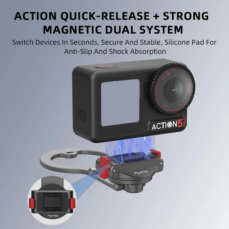 FLYMILE Quick Release Magnetic Mount for DJI Osmo Action 5 Pro / 4 / 3 / Osmo 360 3-Axis Pivot Structure Camera Holder