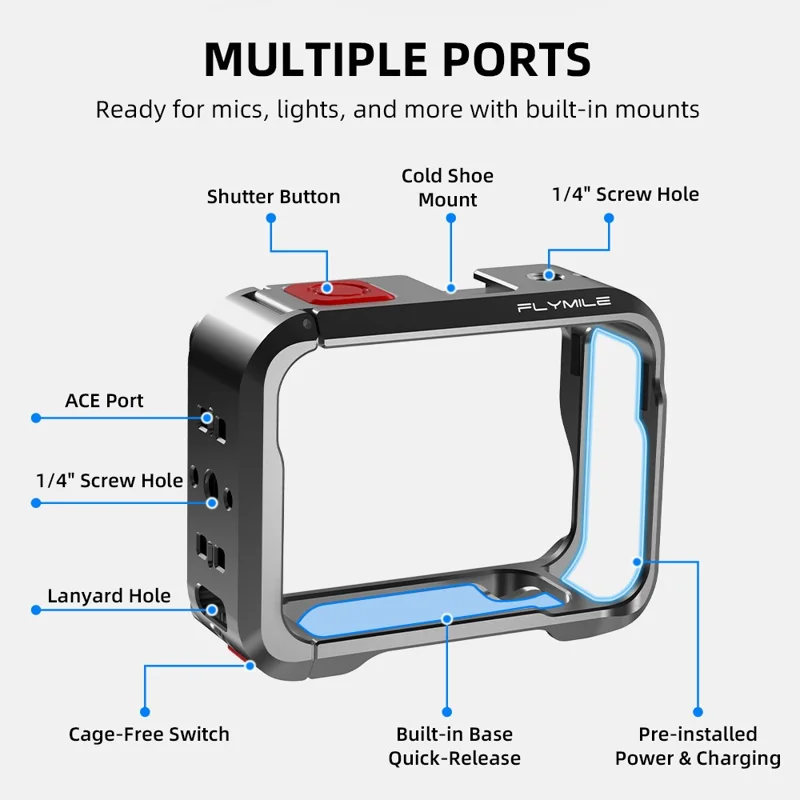 FLYMILE Metal Cage for Insta360 Ace Pro 2 / Ace Pro Aluminum Alloy Camera Frame Protective Cover