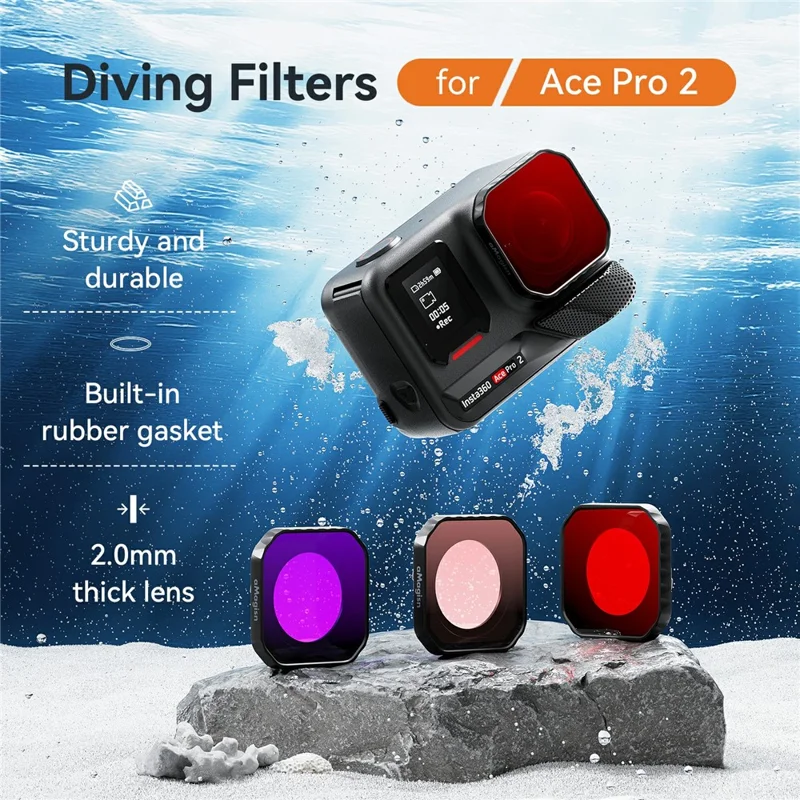 AMAGISN For Insta360 Ace Pro 2 Diving Filter Underwater Camera Accessory Waterproof Filters - Light Red